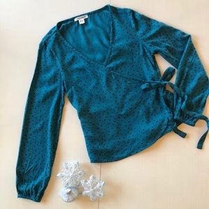 Long Sleeve Wrap Blouse